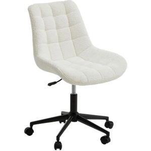 CHAISE DE BUREAU Chaise de bureau en pilou TASK fauteuil pivotant à roulettes en tissu bouclé blanc avec pieds en métal laqué noir