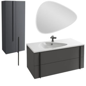 MEUBLE VASQUE - PLAN Meuble lavabo simple vasque 100 cm JACOB DELAFON Nouvelle Vague gris brillant - Design contemporain