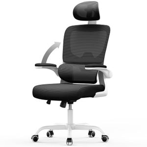 CHAISE DE BUREAU Chaise de bureau | fauteuil de bureau avec accoudoirs & Roulettes | avec appui-tête & support lombaire | Hauteur Réglable | Blanc