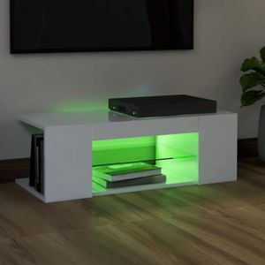 MEUBLE TV Meuble TV avec lumières LED Blanc brillant 90x39x30 cm MEY