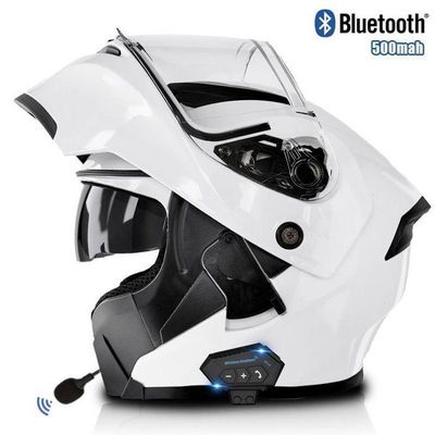 Casque Moto Modulable Bluetooth, Casques Modulables Casque de Moto Scooter avec Anti-buée Visière pour Homme Femme Blanc-1, S