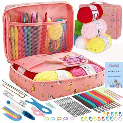 Kit Complet Crochet Et Tricot Pour Débutants - 114 Pelotes De Laine Acrylique (24 Couleurs) + Accessoires + Sac De Rangement
