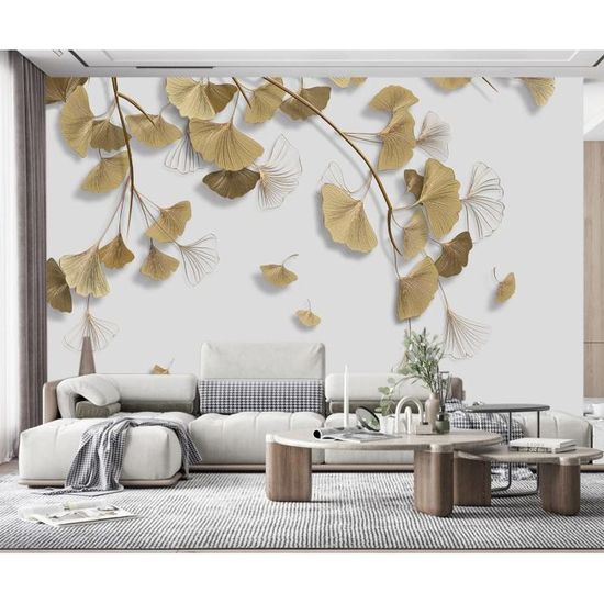 Fresque Murale Papier Peint Feuilles De Ginkgo Dores Abstraites ...