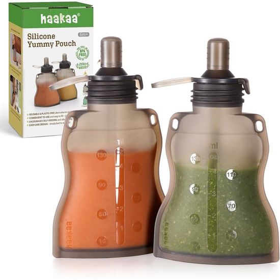 Haakaa Silicone Sacoches Alimentaires Réutilisables Pour Bébés - Jaunes, Paquet De 4, 130 Ml