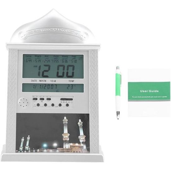Horloge de prière islamique musulmane Azan alarme de prière numérique Azan horloge de Table batterie d'argent exclue