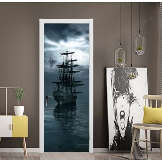 Autocollant Murale Porte 3D Nuages Roses - PVC Étanche, 95 X 215 Cm, 2 Pièces - Déco Chambre Enfant Cuisine