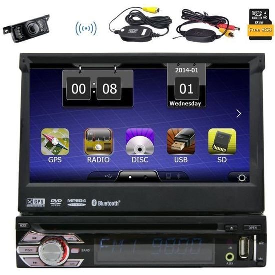 Letouch Universal Simple 1 DIN 7 pouces motorisé HD écran tactile voiture stéréo CD GPS Lecteur DVD avec Caméra de recul