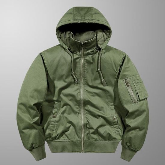 Veste Homme Cargo Hiver - Coton Extérieur, Doublure Polaire - Coupe-vent Avec Capuche Amovible - Multi-poches - Pour Randonnée, Travail, Cyclisme