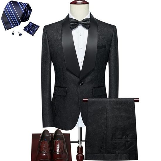 Costume Homme Élégant Slim Fit Un Bouton Ensemble Complet Chemise