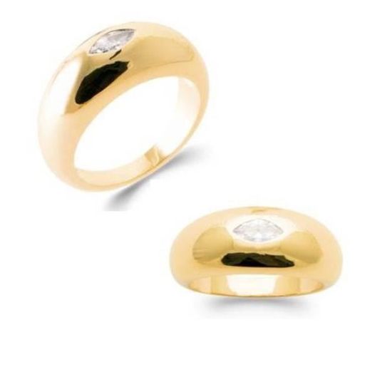 Bague Ancienne Bombée En Plaqué Or Et Zircon | Taille 56, Occasion En Bon état