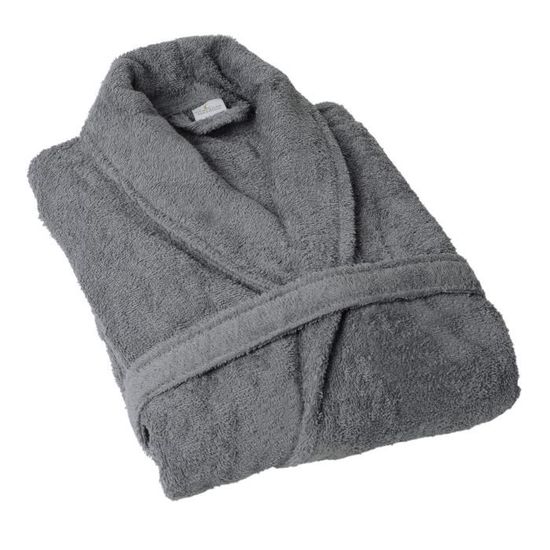 JULES CLARYSSE Peignoir Classic XXL 100 coton tisse Gris Modele avec col chale Cdiscount Maison