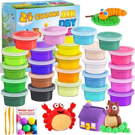 Pâte à Modeler Magique – 24 Couleurs D'argile Autodurcissante Qui Sèche à L'air Libre, Cadeau Créatif Pour Enfants De 3 à 8 Ans