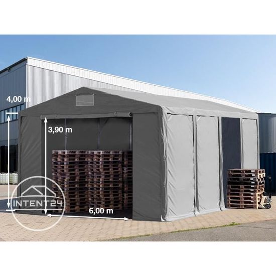 Tente De Stockage TOOLPORT 4x6m : Le Garage/atelier En PVC Gris, Avec Cadre De Sol