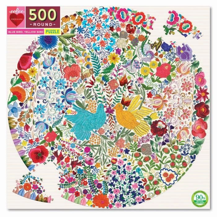 EEBOO - Puzzle carton 500 pièces BLUE BIRD YELLOW BIRD - Multicolore