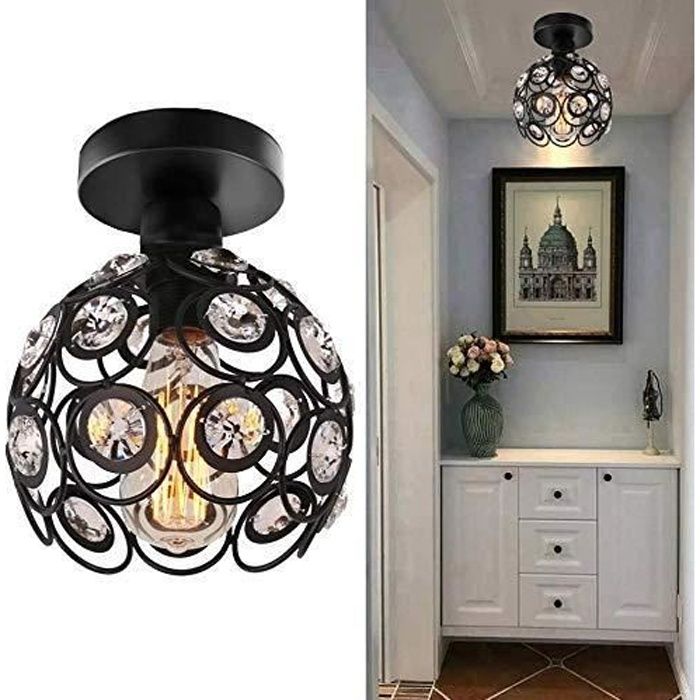 Plafonnier, lampe de lustre en cristal en métal noir antique, éclairage intérieur pour luminaire de salle de bain