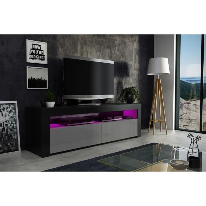 Meuble tv 157 cm noir mat et gris laqué + led RGB