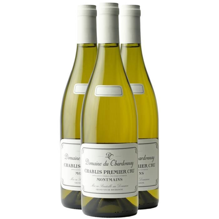 Chablis 1er Cru Montmains Blanc 2019 - Lot de 3x75cl - Domaine du Chardonnay - Vin AOC Blanc de Bourgogne - Cépage Chardonnay