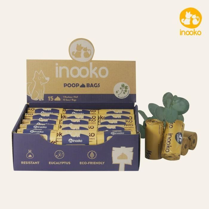 inooko - inooko - Sacs biodégradables pour déjections canines, Senteur Eucalyptus, 450 sacs - Grand et Ultra Résistant
