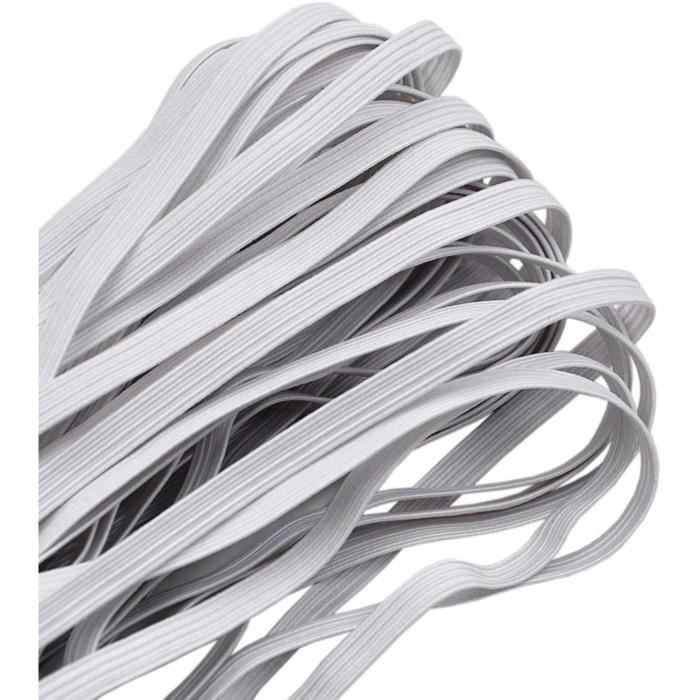 Bande de Cordon Élastique Blanc Bande Élastique Extensible Cordon Élastique Plat Élastique Ruban pour Couture, 6mm, 9 Mètres