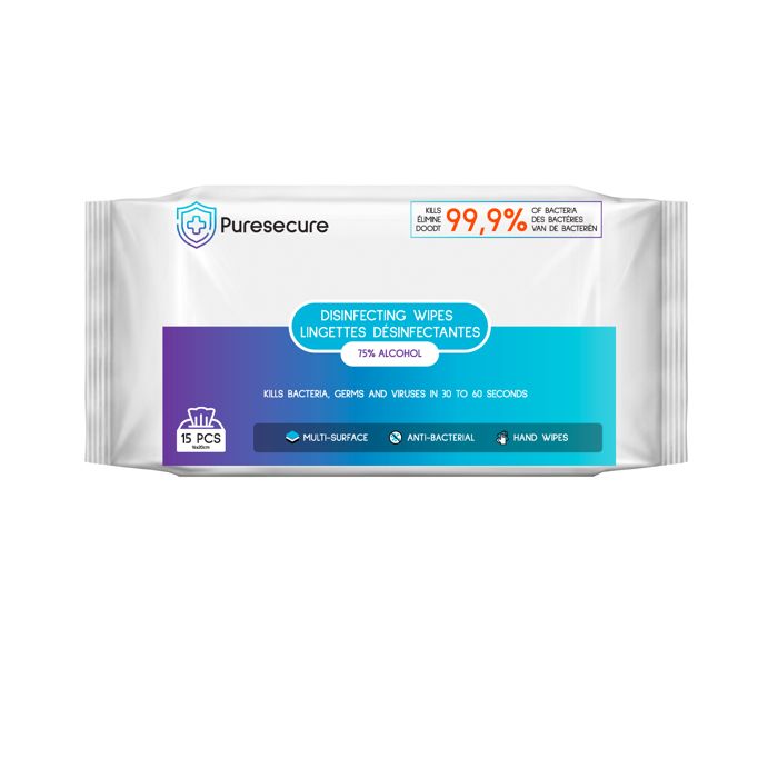 PureSecure - Bundle Lingettes désinfectantes biocide Pack de 15 par 10