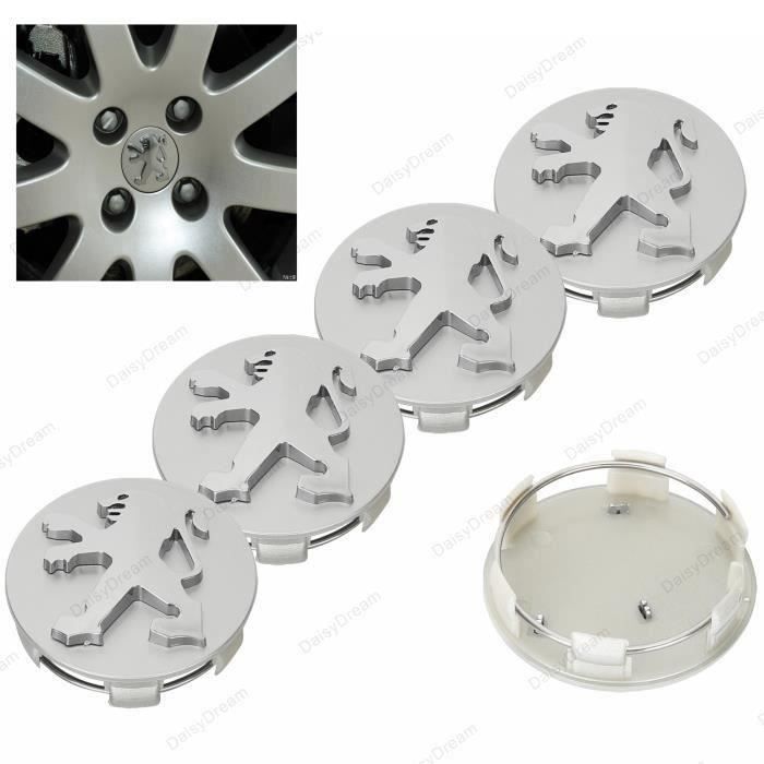 4 x Centres de roue Argent 60mm PEUGEOT ABS cache moyeu emblème badge logo
