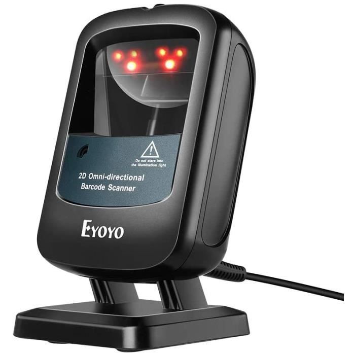 Eyoyo 2D Lecteur Code Barres de Bureau Filaire Scanner Code Barres de Données 1D 2D PDF417 Mains Libres Réveil Automatique Lecteur d