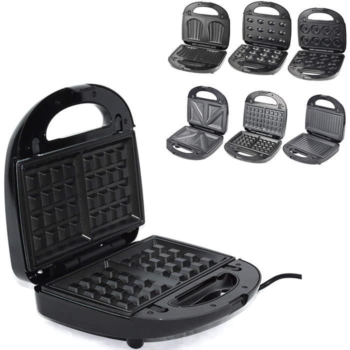 YQY 6 en 1 Sandwich Grille-Pain, gaufrier, Panini Maker, gâteau de Noix Donut Machine, Toastie Maker avec plaques Amovibles Non-bâto