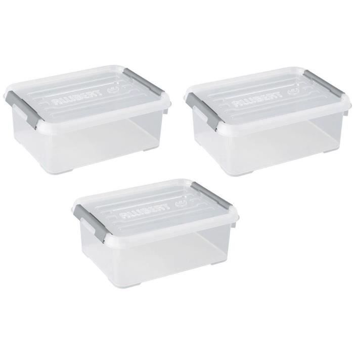 Lot de 3 Boîtes de rangement Handy Plus - Clips gris - ALLIBERT - Couvercle transparent - 12 L
