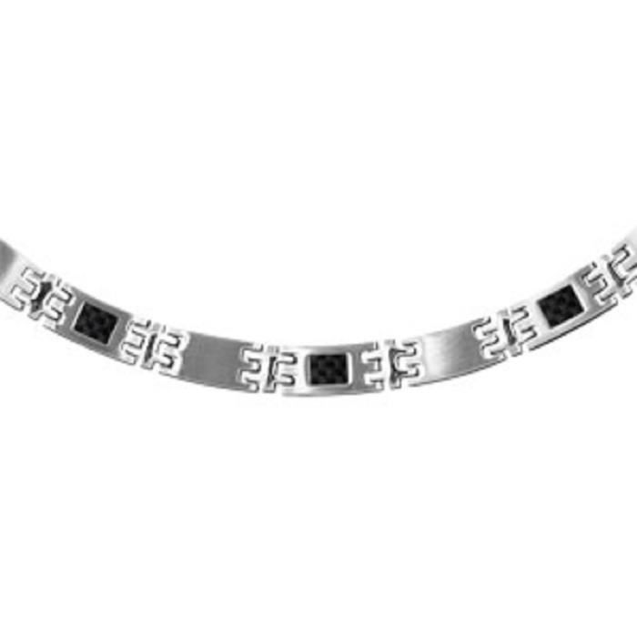 FranceBijoux - Chaine Collier Homme - Acier & Carbonne Noir Inoxydable 53cm Réglable - 7mm - Neuf