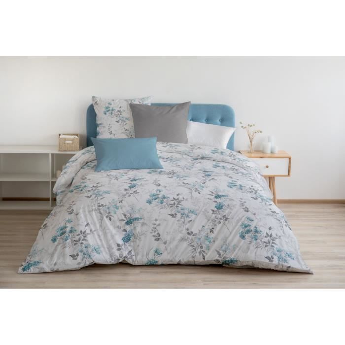 Housse de Couette 3 Pièces - 100% Coton 57 Fils - 2 Personnes 240x260 cm - POMPADOUR Bleu Blanc