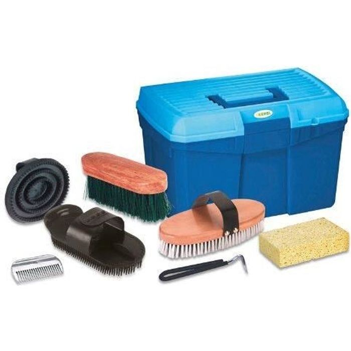 Kerbl Boîte de toilettage pour chevaux avec 7 accessoires Bleu 321775