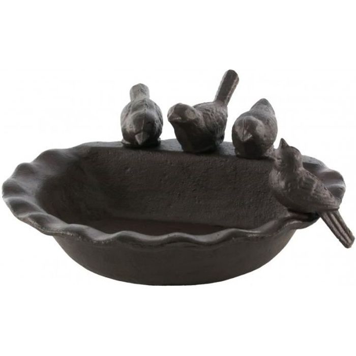 Bain d'Oiseau Mangeoire à Oiseaux Grainetier Abreuvoir Baignoire en Fonte Marron 8x19,50x19,50cm