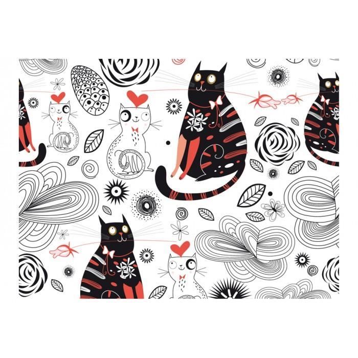 de 350x270 Distingue Papier peint chats, coeurs, amour, ornements, pour enfants, animaux, noir et blanc