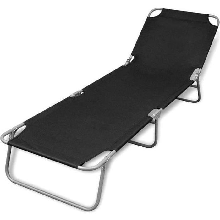 Chaise Longue de Jardin,Chaise Longue pliante, Transat pliable Acier enduit de poudre Noir
