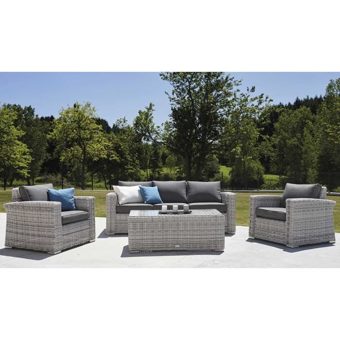 Salon de jardin en aluminium et résine tressée coloris anthracite