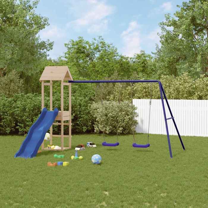 vidaXL Maisonnette de jeu avec toboggan balançoires bois massif de