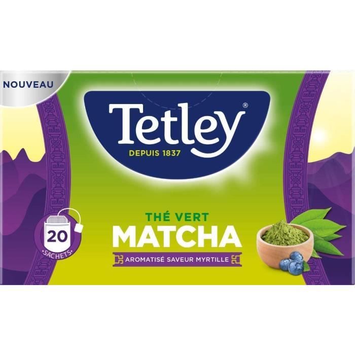 Thé Vert Matcha Myrtille - Douceur et Gourmandise - Aromatisé Myrtille - Mélange de Thé Sencha et Matcha - 20 Sachets - Lot de 5