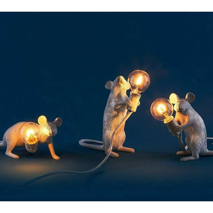 Lot de 3 Lampes de Table Blanches en Forme de Souris Résine Lampe de Bureau Créative Lampe de Chevet
