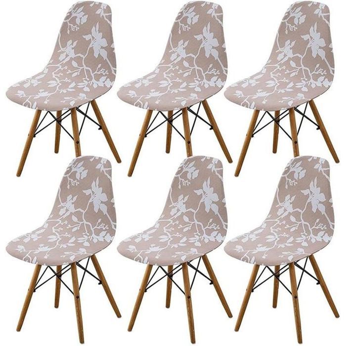 NEWRGY 6Pcs Housse de Chaise Scandinaves Extensible Housse de Chaise de Salle à Mangerfleuri beige