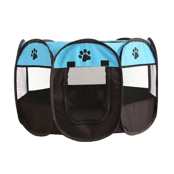 Parc à Chiots HONO Octogonal Pliable – Chenil Chien Chat Clôture Antifuite Tente Anti-Insectes Bleu + Noir L:114x114x60cm