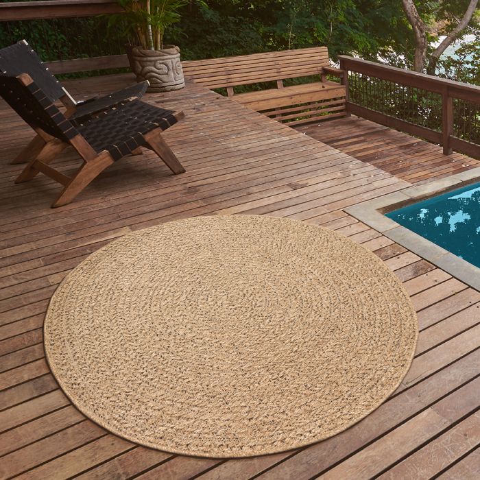 the carpet Kansas Tapis dintérieur et dextérieur de aspect jute résistant aux intempéries Nature 120 cm rond (5004)