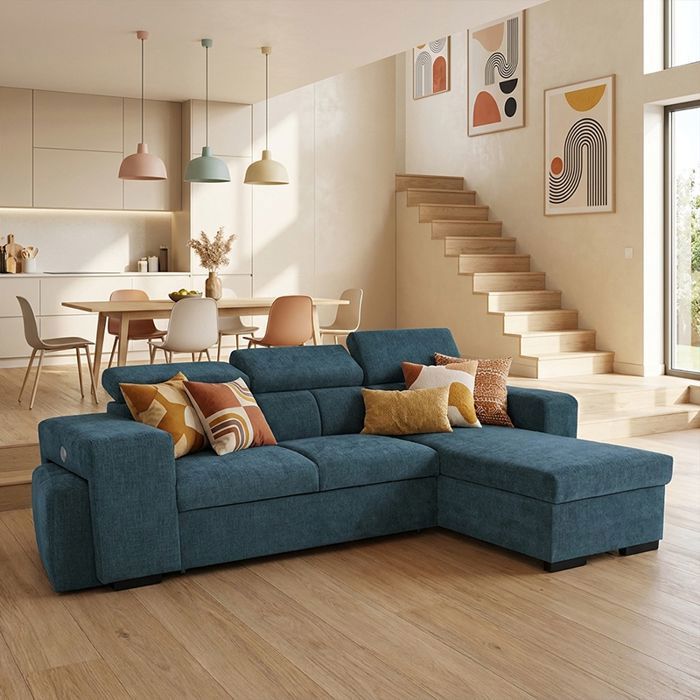 SIRIUS Canapé dangle reversible convertible Bleu OCEAN (tissu lisse) - Taille M - 4 places - 251 x 165 x 94