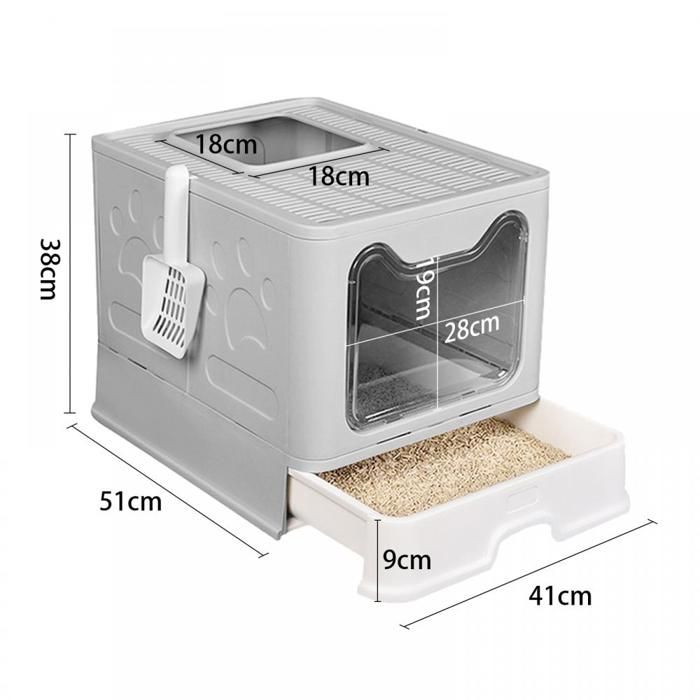 Comparer les prix de Bac à litière pliable pour chat 51×41×38cmQUIIENCLEEavec pelle à litièrerésistant aux odeursdurable et facile à nettoyer