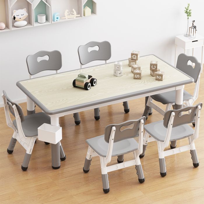 Table Enfant avec 4 Chaises Réglable en Hauteur Table a Dessin Enfant avec Plateau à Graffitis 24+ Mois 120 X 60 X 48CM - gris