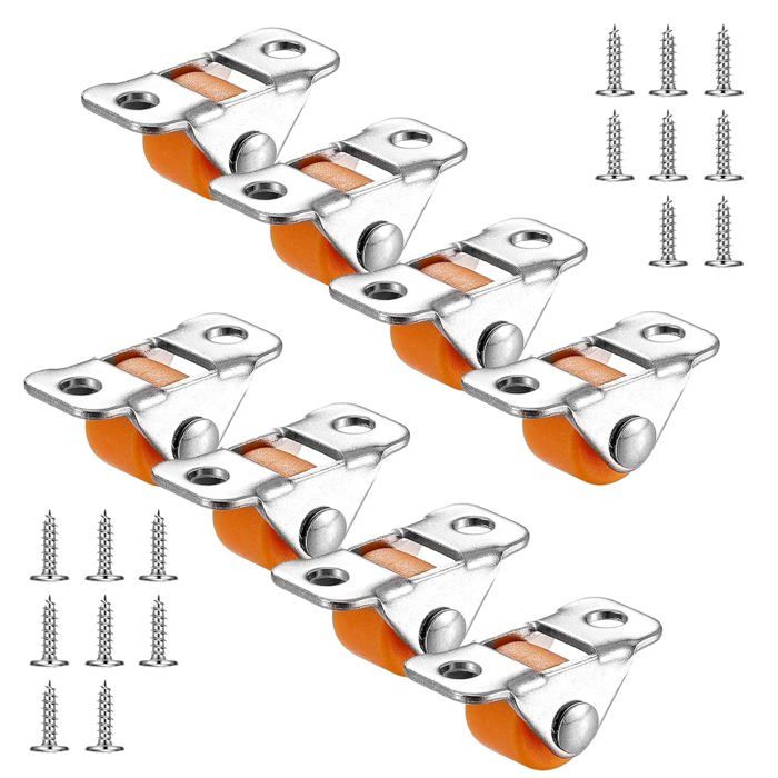 Lot de 8 petites roulettes fixes - En caoutchouc - Roulettes de transport - Avec plaque en métal(couleur orange)