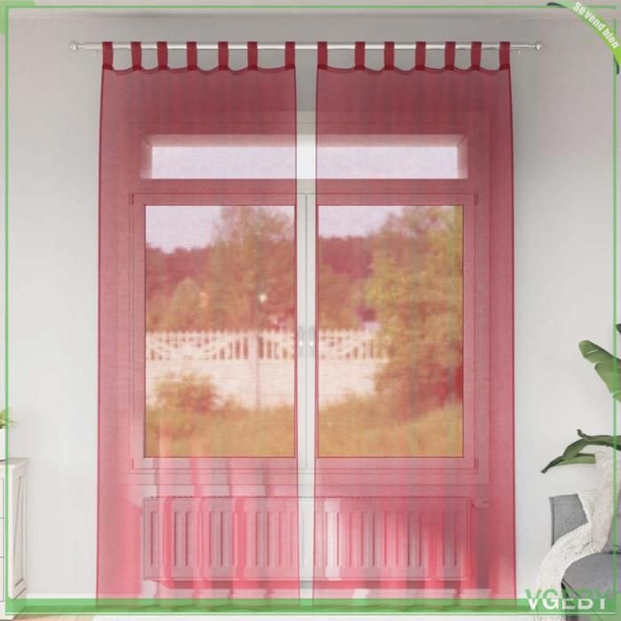 Rideaux Rouges Bordeaux Clair Rideaux en voile - Rouge bordeaux - 140 x 260 cm - 2 pcs - Passe ...
