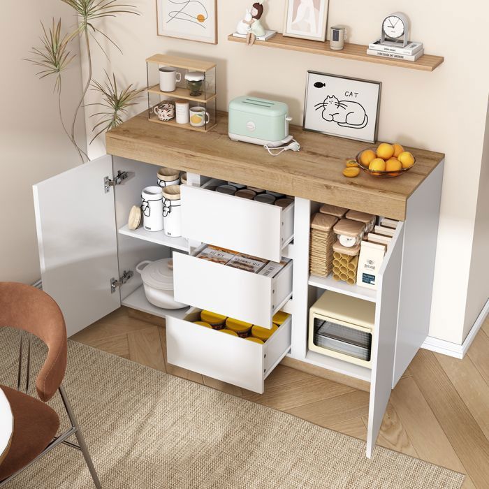 Buffet de cuisine blanc meuble de rangement de salon 3 tiroirs 2 portes 1205 × 402 × 825 cm