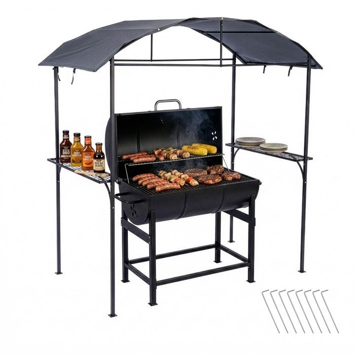 Relaxdays Pavillon barbecue HxLxP 230×210×116 cm étagères latérales acier/polyester jardin anthracite