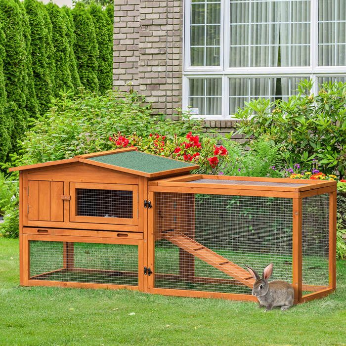 MOTHINESSTO1043-Clapier cage à lapins rongeurs 2 étages tiroir déjection enclos extérieur amovible toit ouvrant 156L x 58l x 68H cm