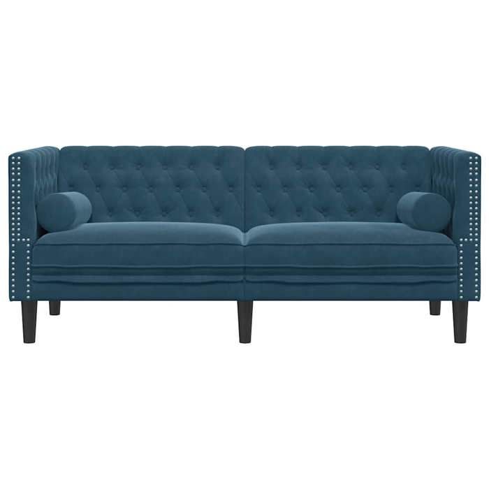 Bleu SOFA - Moderne - Canapé Chesterfield avec traversins 2 places - contemporain - bleu velours C1960